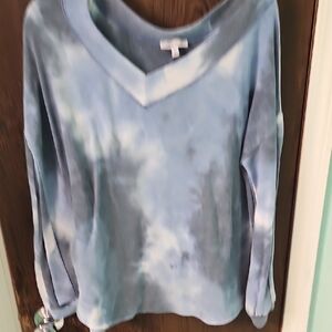 White Birch Sky Blue and White V-Neck Sweatshirt